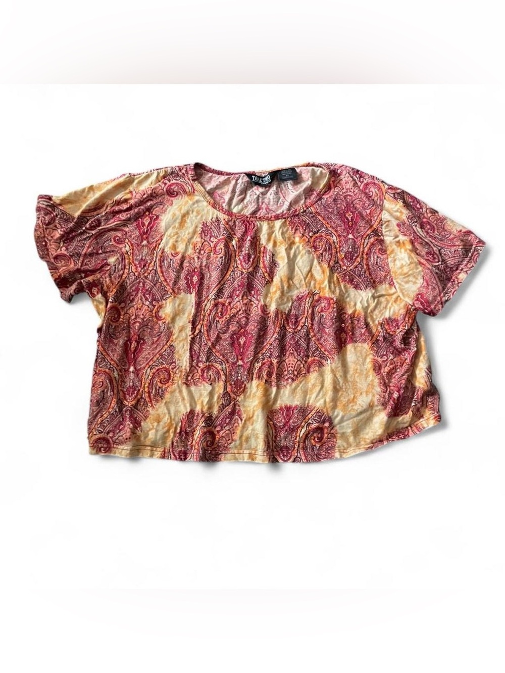 Take Two 2X 100% Cotton Embellished Orange Boho Patterned Phoebe Buffay Crop Top